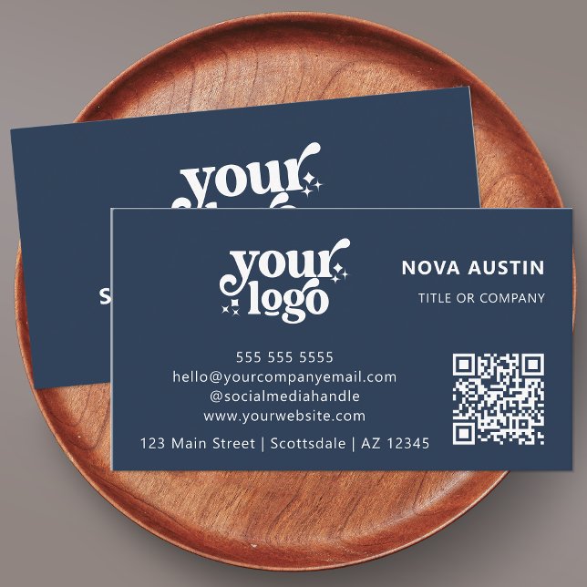 Carte De Visite QR Code Business Logo Professionnel Moderne Bleu (Créateur téléchargé)