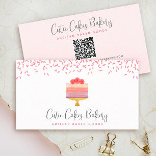 Carte De Visite QR Code Cake Rose Ombre Saupoudrer Pâtisserie Chef
