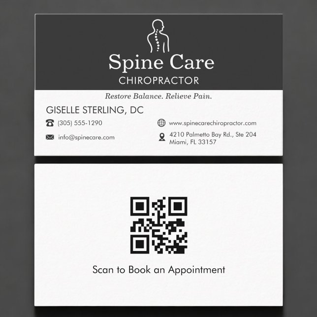 Carte De Visite QR Code Chiropractor Office Spine Logo (Créateur téléchargé)