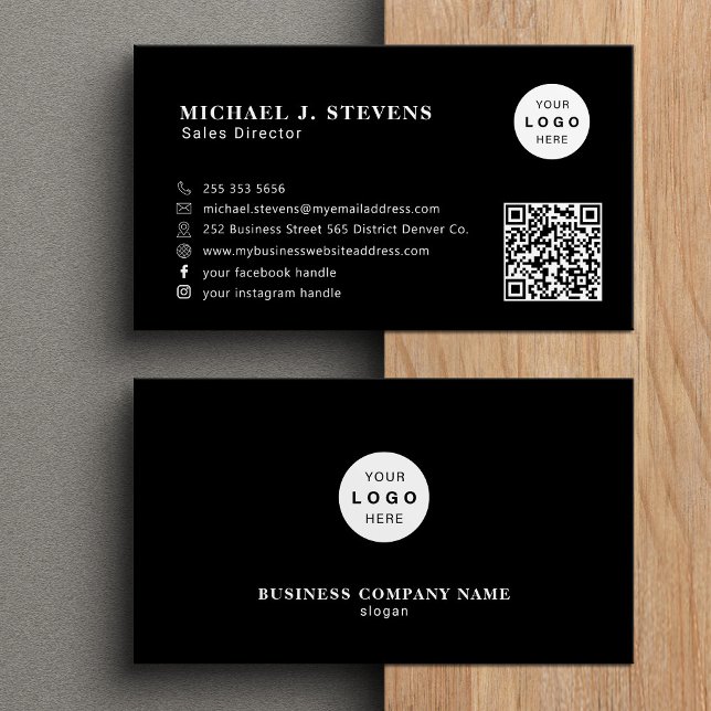 Carte De Visite QR code company logo professional black (Créateur téléchargé)