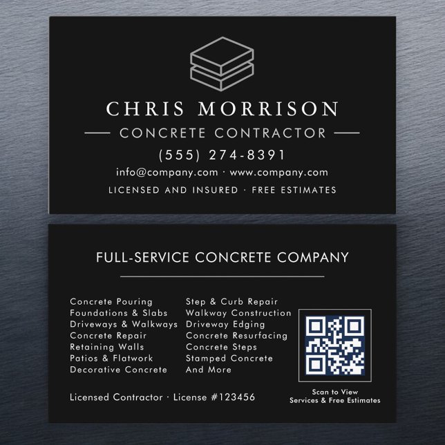 Carte De Visite QR Code Concrete Cement Construction Services (Créateur téléchargé)