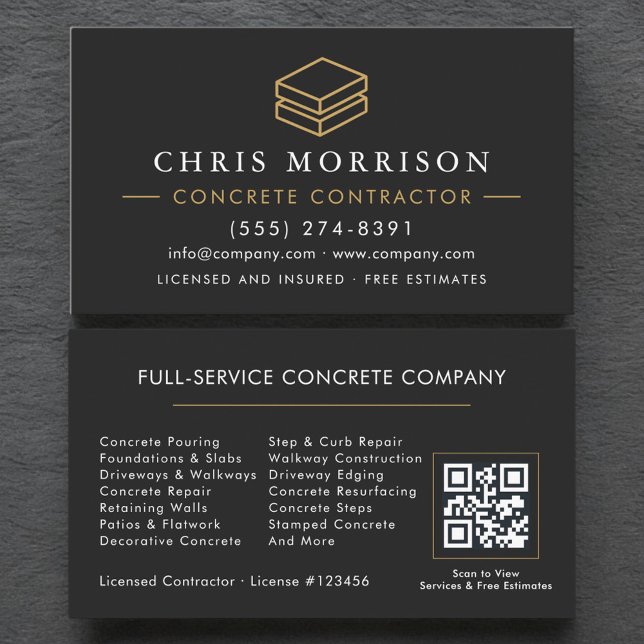 Carte De Visite QR Code Concrete Contractor Services (Créateur téléchargé)