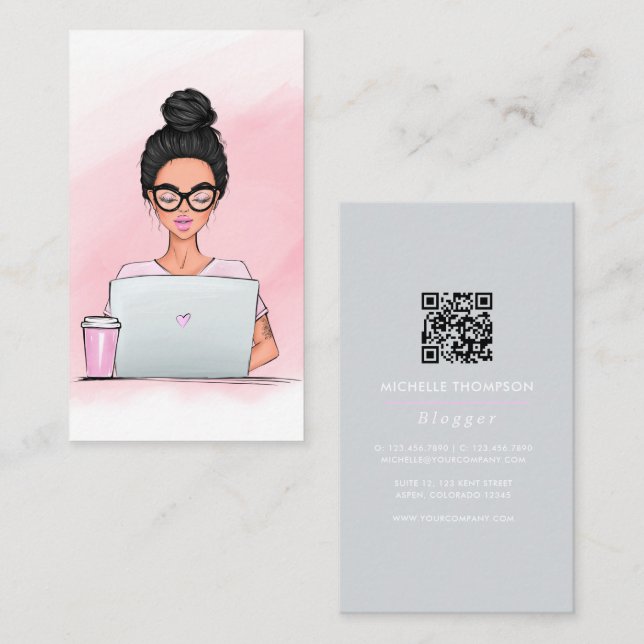 Carte de visite QR Code de la blogueuse patronne (Devant / Derrière)