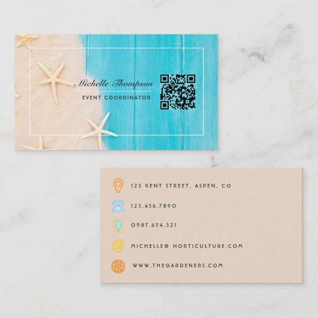 Carte de visite QR Code de plage rustique (Devant / Derrière)