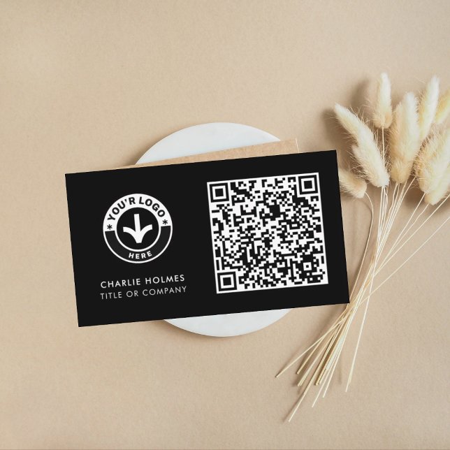Carte de visite QR Code | Design Moderne Noir (Créateur téléchargé)