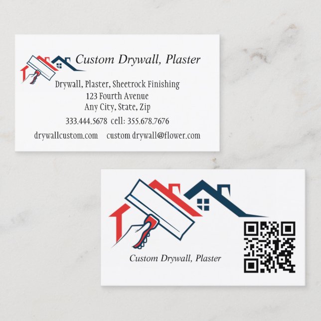 Carte De Visite QR Code Drywall, Plaster, Sheetrock Finishing  (Devant / Derrière)