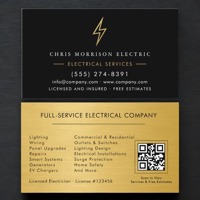 Carte De Visite QR Code Electric Company Electrician (Créateur téléchargé)