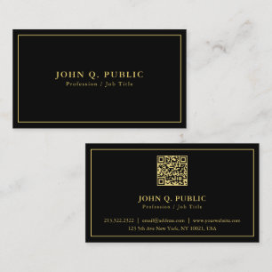 Carte De Visite QR Code Elégant Moderne Simple Modèle Black Gold