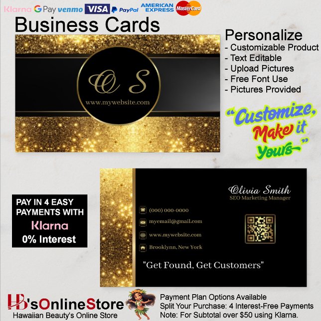 Carte de visite QR Code élégante noire dorée 19 (Gold Black Elegant QR Code Business Card 19.
)