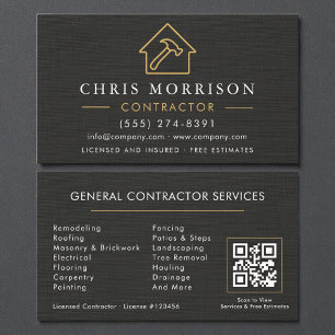 Carte de visite QR Code en lin noir or pour la con