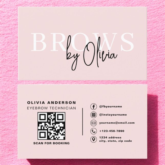 Carte De Visite QR Code Eyebrows Brows Technicien Blush Pink (Créateur téléchargé)