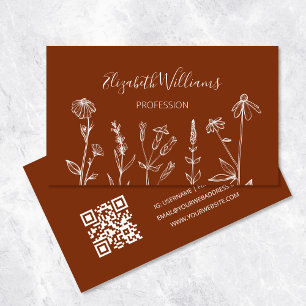 Carte De Visite QR Code Fleur sauvage Terracotta