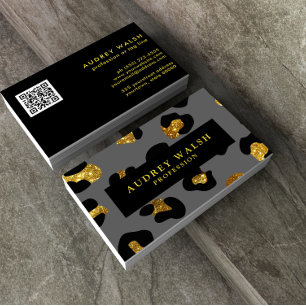 Carte De Visite QR CODE Glam Parties scintillant Gold Grey Emprein