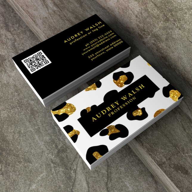 Carte De Visite QR CODE Glam Parties scintillant or blanc Empreint (Créateur téléchargé)