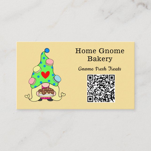 Carte De Visite QR Code Gnome Ville natale Boulangerie jaune clair (Devant)