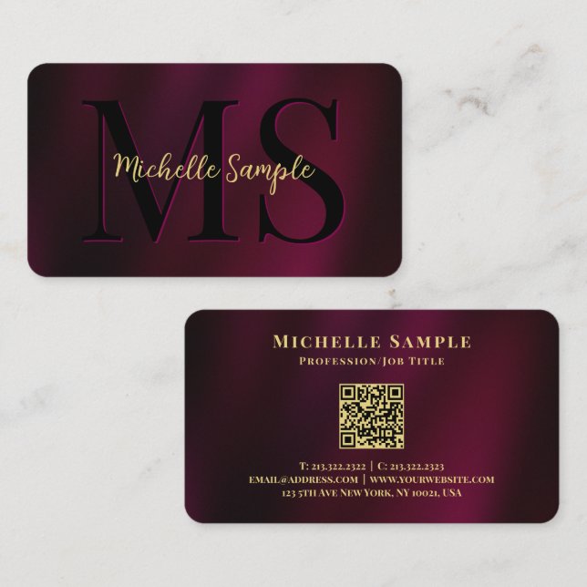 Carte De Visite QR Code Gold Nom du texte Luxe Coin arrondi (Devant / Derrière)