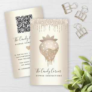 Carte De Visite QR Code Gold Strawberry Driets Confection Sweets