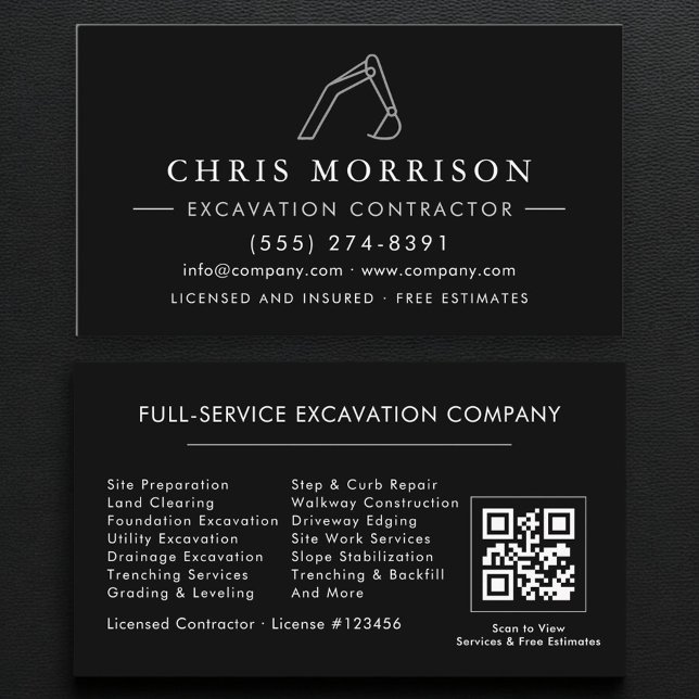 Carte De Visite QR Code Heavy Equipment Excavation Operator  (Créateur téléchargé)
