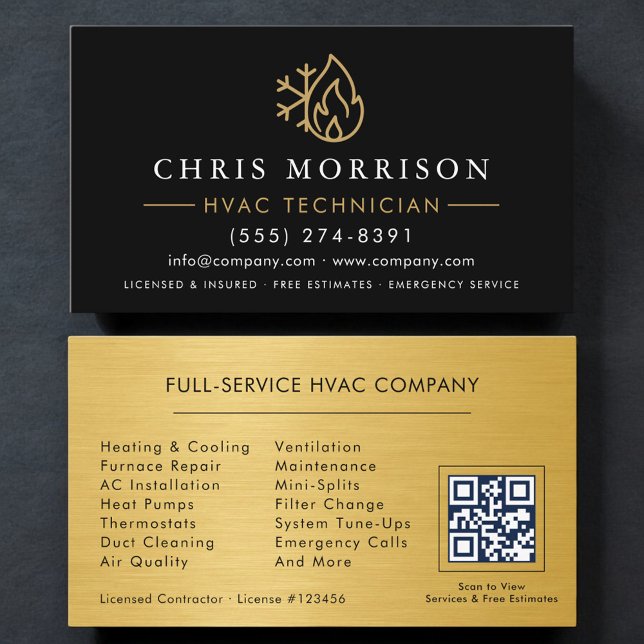 Carte De Visite QR Code HVAC Technician Heating and Air (Créateur téléchargé)