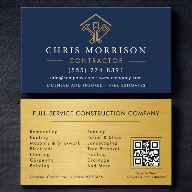 Carte De Visite QR Code Industrial Home Improvement Navy Blue (Créateur téléchargé)