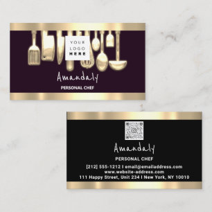 Carte De Visite QR CODE Logo Chef personnel Cuisine Restaurant