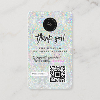 Carte De Visite QR Code & Logo Holographic Glitter Thank You