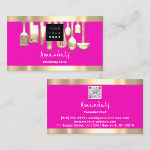 Carte De Visite QR CODE Logo Pink Personal Chef Cuisine