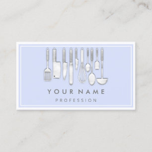 Carte De Visite QR CODE Logo Restaurant Cuisine Diet Chef Bleu