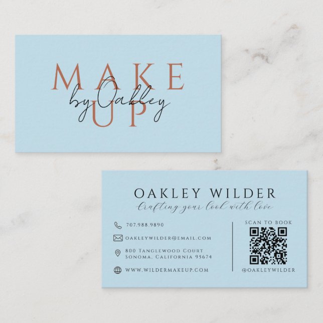 Carte De Visite QR Code Maquilleuse Bleu (Devant / Derrière)