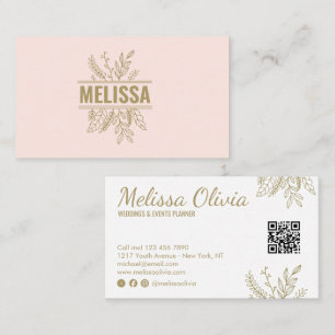 Carte de visite QR Code mariage floral rose élégan