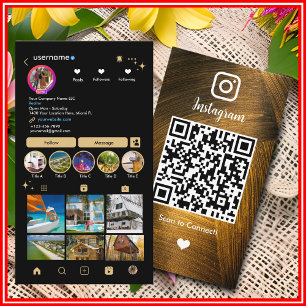 Carte de visite QR Code métal or et noir Instagram