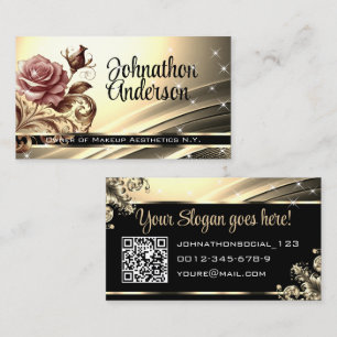 Carte De Visite QR Code Modèle Deluxe Rose d'or Luxe Chic