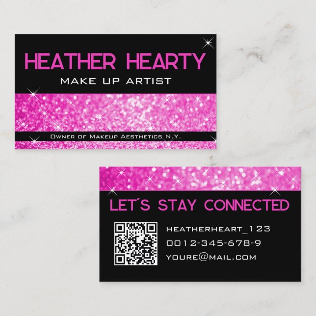 Carte De Visite QR Code Modèle Luxe Hot rose Girly Neon brillant (Devant / Derrière)