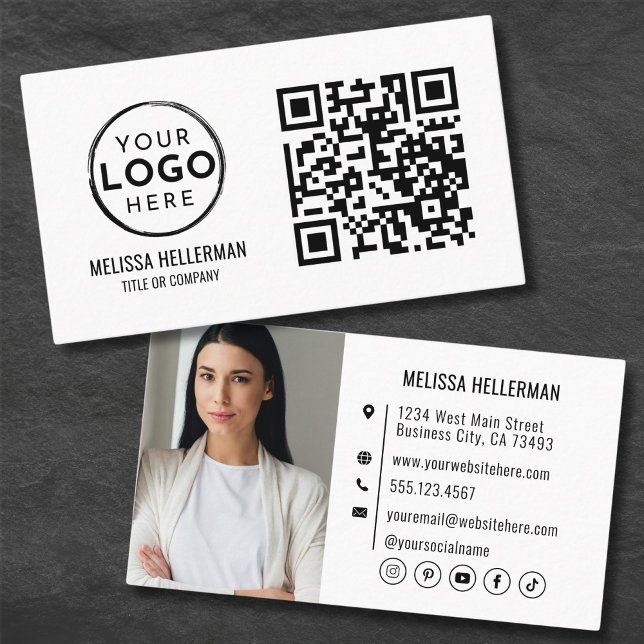 Carte De Visite QR Code Modern Professional Photo Votre logo (QR Code Modern Professional Photo Your Logo Business Card )