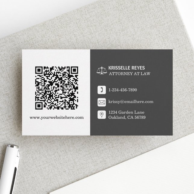 Carte De Visite QR Code moderne blanc et gris professionnel (Make an impact with these professional business cards, showcasing your brand and credibility.)