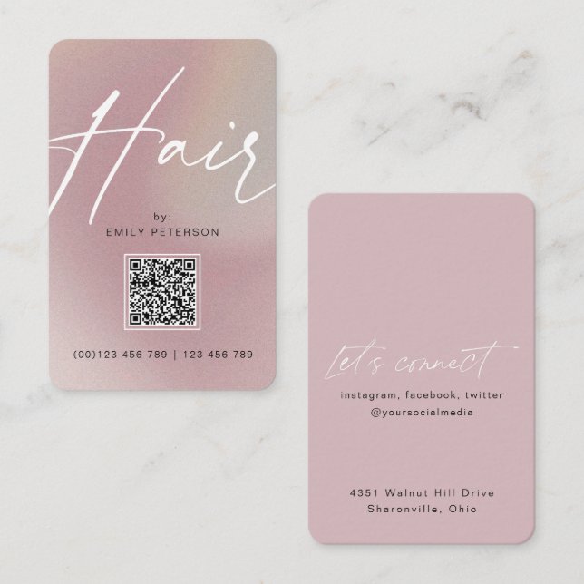 Carte De Visite QR code moderne chic cheveux tendance style vertic (Devant / Derrière)
