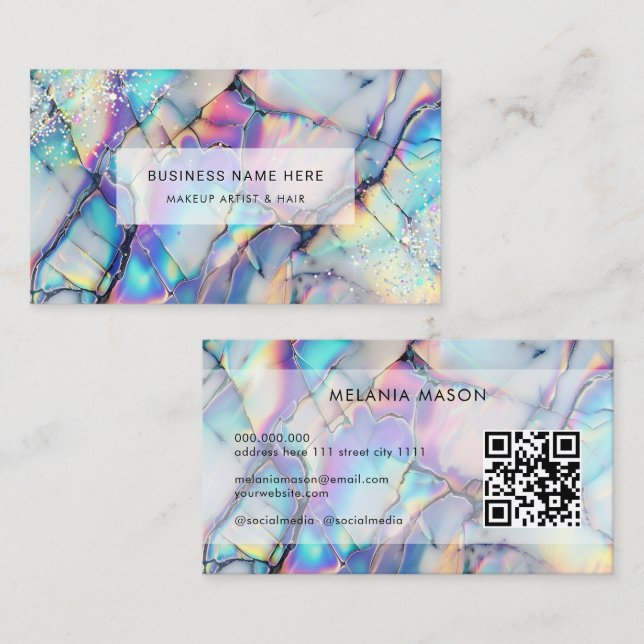 Carte De Visite QR Code Moderne Elégante pierre holographique en m (Devant / Derrière)