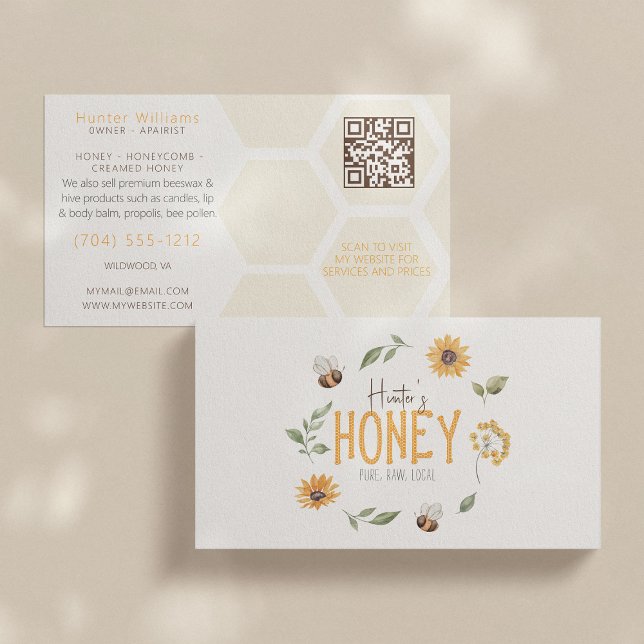 Carte De Visite QR Code Moderne Honeybee Wreath Apiarist Beekeeper (Créateur téléchargé)