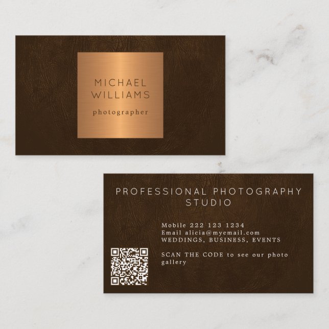 Carte De Visite QR CODE moderne or métallique luxe professionnel (Devant / Derrière)