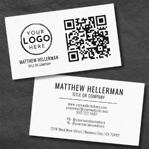 Carte De Visite QR Code Moderne Professionnel Noir Blanc Logo