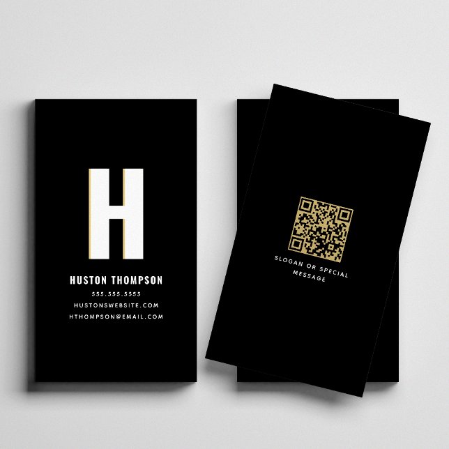 Carte De Visite QR Code Moderne Shadow Monogramme Cool tendance él (Créateur téléchargé)