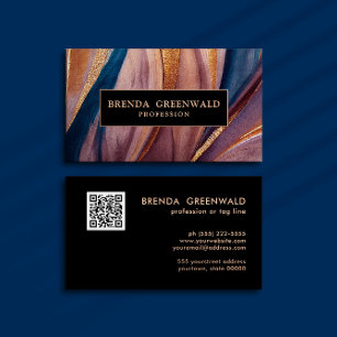Carte De Visite QR CODE Moderne terre cuite bleu parties scintilla