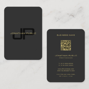 Carte De Visite QR Code Monogramme Modèle Noir Et Or Puissant