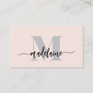 Carte De Visite QR Code Monogramme Rose noir Élégant