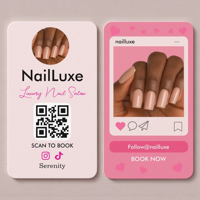 Carte De Visite QR Code Nail Technician Blush Pink Photo (Créateur téléchargé)
