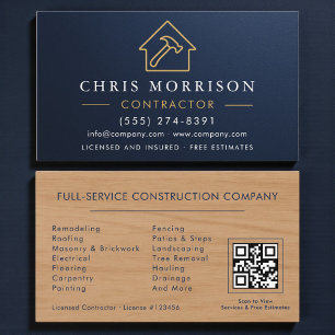 Carte de visite QR Code Navy en construction métal
