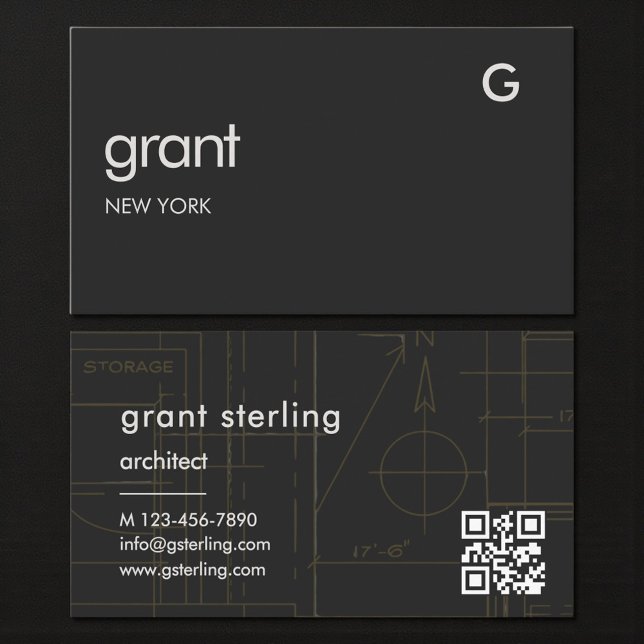 Carte de visite QR Code noir Architecture  (Créateur téléchargé)