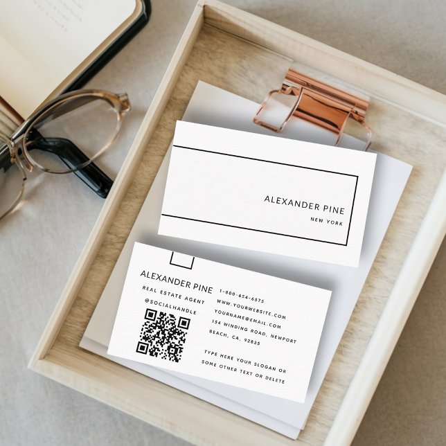 Carte De Visite QR Code noir blanc élégant moderne professionnel (simple modern elegant professional corporate generic business card black white qr code website class)