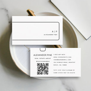 Carte De Visite QR Code noir blanc Monogramme professionnel élégan