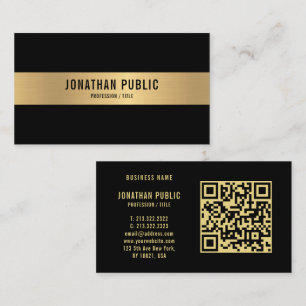 Carte De Visite QR Code noir et or élégant professionnel brillant